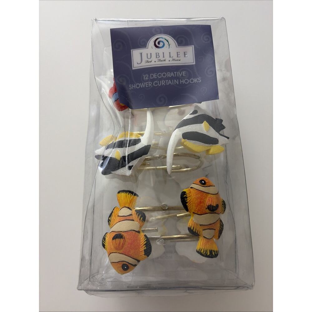 Vintage Jubilee Under The Sea Fish Decorative Resin Shower Curtain Hooks 12 pc